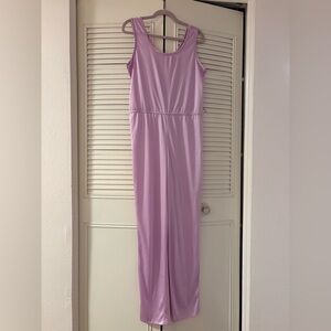 Vintage 1970s Lavender Lilac Purple Silky Sheer Sleeveless Jumpsuit